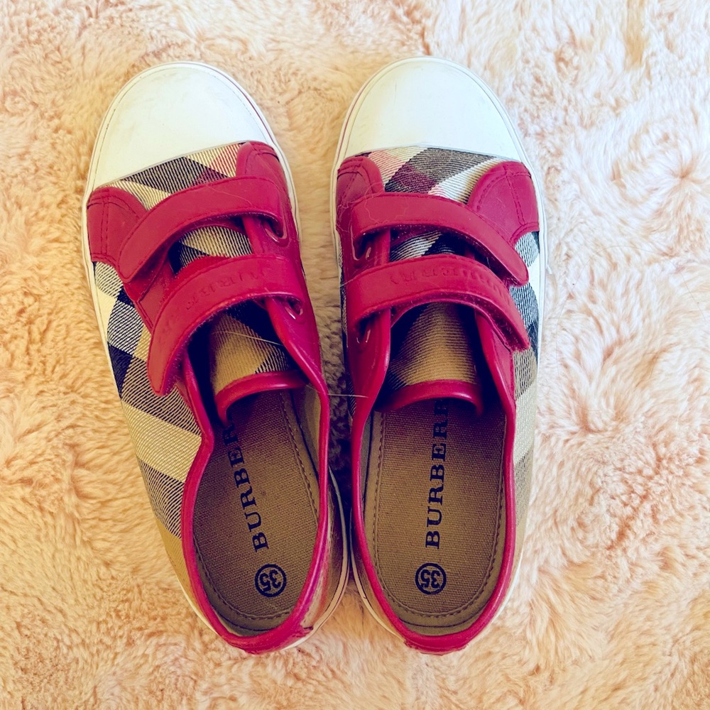 Burberry Kids Red Plaid Sneakers